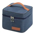 Blue oxford cloth insulated lunch bag, portable square thermal food container for work. - Square Insulated Bag / Navy Blue