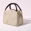 Insulated lunch bag with brown and white stripes, Oxford cloth waterproof thermal bento bag. - Small Khaki Striped