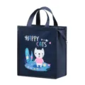 Insulated lunch bag for women men, waterproof thermal cute cat print lunch box tote bag. - Navy
