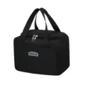 Black insulated lunch bag with durable handles, double-layer aluminum foil thermal cooler. - Square Lunch Bag / Black