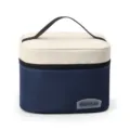 Color-blocked double-layer lunch bag in beige and navy blue with handle, stylish variant. - Navy Blue - Color Block Square Lunch Bag
