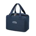 Durable dark blue oxford cloth insulated lunch bag featuring dual handles and front pocket. - Square Lunch Bag / Navy Blue