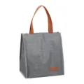 Grey Insulated Lunch Bag with Brown Handles, Waterproof Oxford Cloth Portable Tote Bag - Rectangular Insulated Bag / Gray