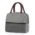 Insulated striped lunch bag made of durable oxford cloth with thermal lining and sturdy handles. - Large Black Stripes