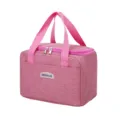 Pink insulated lunch bag made of durable oxford cloth, featuring dual handles and secure zip closure. - Square Lunch Bag / Rose Red