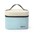 Color-blocked double-layer lunch bag, stylish light blue and beige bento bag with handle. - Blue - Color Block Square Lunch Bag