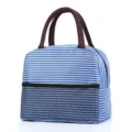 Insulated lunch bag for women and men, waterproof oxford cloth striped bento tote bag. - Large Blue Stripes