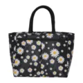 Zwarte Madeliefje Print Thermische Lunchtas Geïsoleerde Bento Tas met Voorzakken voor Picknick - Zwarte Madeliefjes