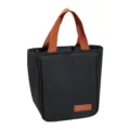 Black portable insulated lunch bag with orange handles, stylish waterproof oxford cloth design. - Tote Insulated Bag / Black