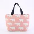 Roze canvas lunchtas met schattig ijsbeer patroon, draagbare geïsoleerde tas voor school en kantoor. - Lichtroze ijsbeer
