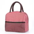 Insulated lunch bag red white striped oxford cloth cooler handbag for daily office use - Large Red Striped