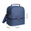 Blue double decker insulated lunch bag, oxford cloth thermal cooler bag with strap. - PEVA Double Layer Premium Cooler Bag / Navy Blue