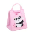 Pink insulated lunch bag for students and office workers, cute panda design, portable bento pouch. - Pink Princess Panda