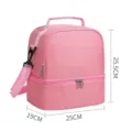 Pink double decker insulated lunch bag portable cooler bag with handle and shoulder strap - PEVA Double Layer Premium Cooler Bag / Rose Red