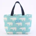 Nordische stijl linnen lunch isolatie tas met ijsbeer print en stevige handgrepen. - Lichtblauwe IJsbeer