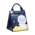 Insulated lunch bag, dark blue portable food container tote with cute space bear print. - Navy Sky Bear