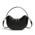 Borsa a mezzaluna in vera pelle nera, elegante borsetta a tracolla con manico superiore. - Nero