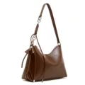 Borsa a tracolla in pelle marrone, elegante borsa hobo con catena e grazioso fiocco. - Marrone Borgogna