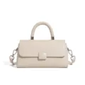 Beige genuine leather top handle handbag, stylish shoulder messenger bag in light neutral tone. - 21.5*8*13 / Off White