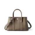 Borsa secchiello in vera pelle donna elegante borsa a mano tracolla retro casual tortora - Grigio scuro