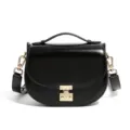 Borsa a tracolla nera in vera pelle da donna, elegante borsa a mezzaluna con manico chic. - 19*6*15CM / Nero