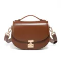 Borsa a tracolla in vera pelle da donna, elegante borsa a sella marrone con manico e dettagli dorati. - 19*6*15CM / Caffè