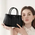 Black leather tote bag for women classic top handle handbag elegant vintage style daily purse - Black
