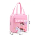 Pink insulated lunch bag with cute cartoon girl and horse pattern, portable thermal tote. - Dream Girl / Pink
