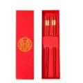 Traditional Chinese wedding red chopsticks gift set with double happiness design for couples. - 24cm / "Jin Xi" Top and Bottom Lid Gift Box