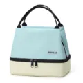 Blauwe en beige dubbellaagse geïsoleerde tas, draagbare koeltas voor werk of picknick buiten. - Blauw - Contrastkleurige dubbellaagse koeltas