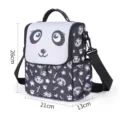 Leuke panda geïsoleerde lunchtas met schouderriem, handige thermische koeltas voor werk. - Zwart