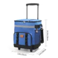 Blauwe trolley koeltas met handvat en wielen, grote capaciteit voor een outdoor picknick. - Blauw