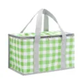 Green gingham outdoor large capacity insulated cooler bag for camping, picnic, and travel use. - Green Plaid (Without Frame) 35*19.5*20cm