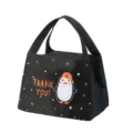 Borsa per pranzo isolata nera, borsa portaoggetti portatile con stampa di pinguino. - Pinguino nero