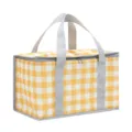 Yellow and white checkered insulated cooler bag, portable picnic bento lunch bag for outdoor. - Yellow Plaid (Without Frame) 35*19.5*20cm