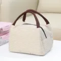 Gestreepte lunchtas, bruine en beige waterdichte Oxford stof bento handtas voor picknick. - Kaki gestreepte lunchtas
