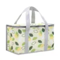 Large capacity insulated cooler bag with leaf pattern, portable picnic basket for outdoor travel. - Green Leaves (Frameless) 35*19.5*20cm