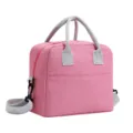 Roze kationische grote geïsoleerde lunchtas met grijze handvatten, draagbare thermo bento tas. - 27*15*21,5 cm crossbody koeltas / Rozerood