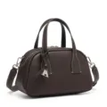 Borsa a mano bowling in pelle marrone scuro da donna, elegante borsa a tracolla spalla. - Superiore 21 * Inferiore 25 * 13 * 16 / Caffè