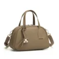 Borsa bowling in pelle tortora, elegante variante di borsa a mano e a tracolla da donna. - Superiore 21 * Inferiore 25 * 13 * 16 / Kaki