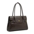 Borsa a spalla in pelle marrone scuro, elegante borsa vintage da lavoro con doppi manici. - Cioccolato