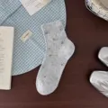 Calcetines mujer estilo coreano florales verano fino bonito corazón estampado - Talla única / Gris Floral