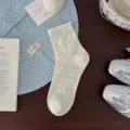 Calcetines cortos de verano estilo coreano encaje volantes dulce patron corazon estilo ballet - Talla única / Corazón Blanco Crema