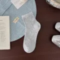 Calcetines de punto gris estilo coreano para mujer con delicado borde de encaje balletcore - Talla única / Corazón Gris