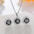Detaillierte Nahaufnahme des AAA Zirkonia Kristall Kupfer Anhänger Halskette und Ohrringe Sets. - Ohrstecker / Schwarz