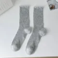 Calcetines grises de canalé para mujer con ribete de encaje, calcetines estilo ballet. - Talla única / Gris claro