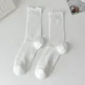Calcetines medios blancos con volantes para mujer primavera verano punto acanalado - Talla única / Blanco