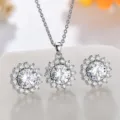 AAA Zirkon Kristall Kupfer Halskette Ohrringe Set Klassisches Halo Blumen Design Schmuck - Ohrstecker / Weiß