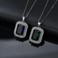 Atemberaubender rechteckiger Zirkonia Halo Anhänger Halskette mit doppelten Kristallen. - Anhänger Ohne Kette (Königsblau)