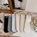 Songmu calcetines apilados huecos algodon peinado japones media cana mujeres multicolor - Talla única / Blanco roto